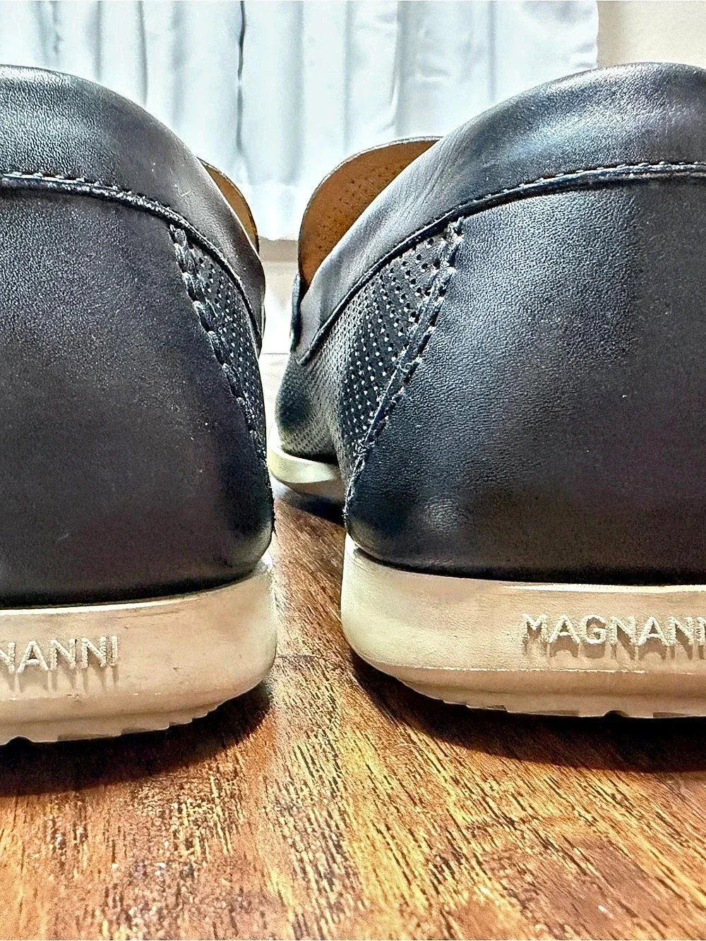 Magnanni Men’s 8.5 M Black Leather Perforated Horsebit Loafers Made in Spain